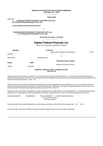 Thumbnail Capitol Federal Financial 10-Q Quarterly Report FY2011 