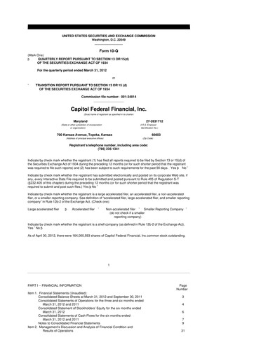 Thumbnail Capitol Federal Financial 10-Q Quarterly Report FY2012 