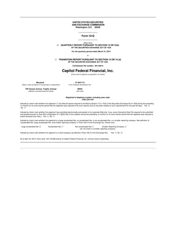 Thumbnail Capitol Federal Financial 10-Q Quarterly Report FY2014 