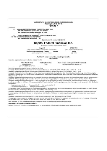 Thumbnail Capitol Federal Financial 10-K Annual Report 2020