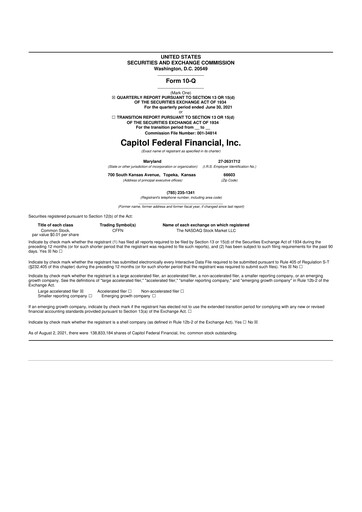 Thumbnail Capitol Federal Financial 10-Q Quarterly Report FY2021 