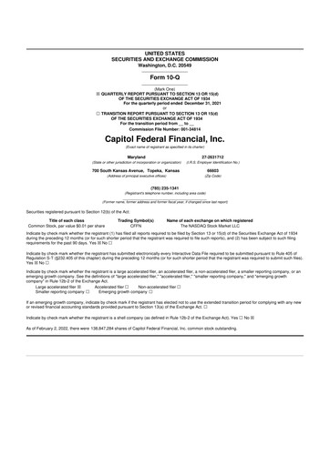 Thumbnail Capitol Federal Financial 10-Q Quarterly Report FY2022 