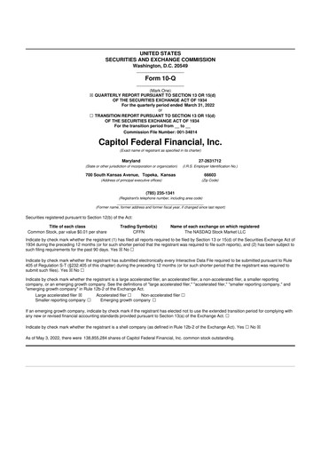 Thumbnail Capitol Federal Financial 10-Q Quarterly Report FY2022 
