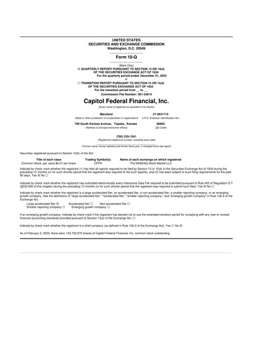 Thumbnail Capitol Federal Financial 10-Q Quarterly Report FY2024 