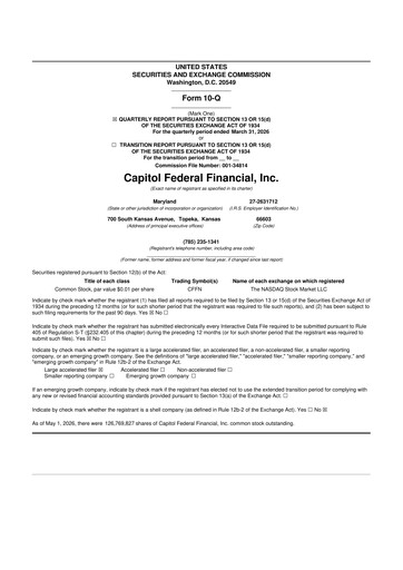 Thumbnail Capitol Federal Financial 10-Q Quarterly Report FY2026 