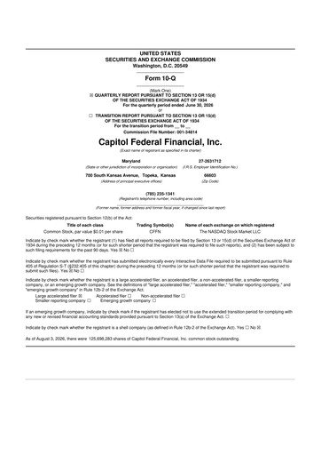 Thumbnail Capitol Federal Financial 10-Q Quarterly Report FY2026 