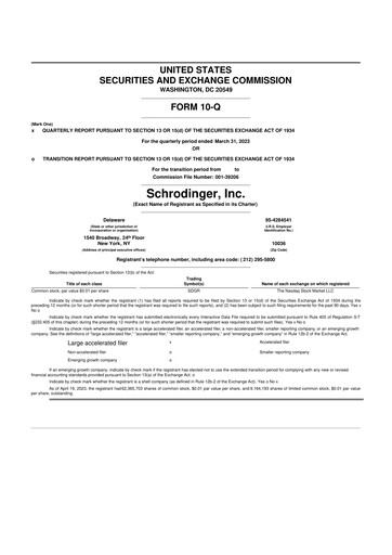 Thumbnail Schrödinger 10-Q Quarterly Report FY2023 