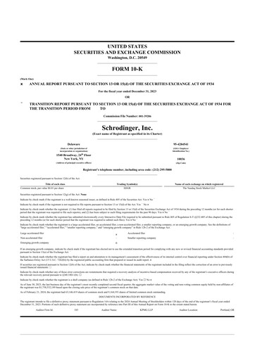 Miniature Schrödinger 10-K Rapport annuel 2023