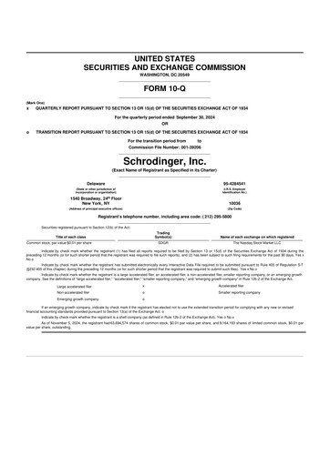 Thumbnail Schrödinger 10-Q Quarterly Report FY2024 