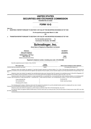 Thumbnail Schrödinger 10-Q Quarterly Report FY2025 