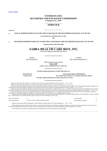 Thumbnail Sabra Health Care REIT 10-K Annual Report 2011