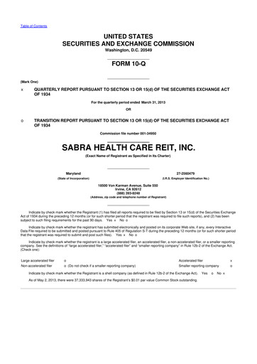 Thumbnail Sabra Health Care REIT 10-Q Quarterly Report FY2013 