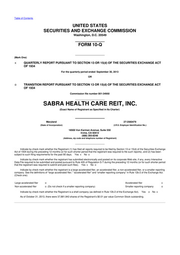Thumbnail Sabra Health Care REIT 10-Q Quarterly Report FY2013 