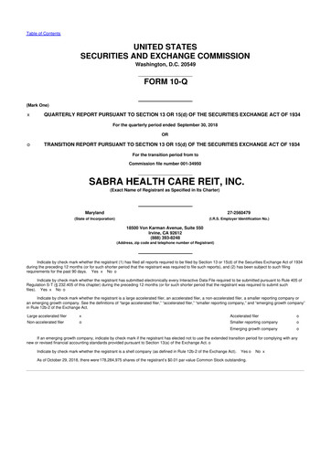Thumbnail Sabra Health Care REIT 10-Q Quarterly Report FY2018 
