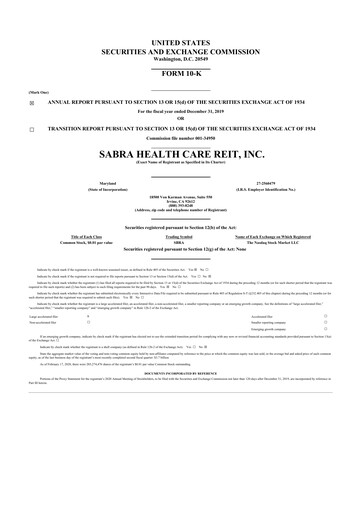 Thumbnail Sabra Health Care REIT 10-K Annual Report 2019