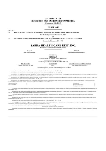 Thumbnail Sabra Health Care REIT 10-K Annual Report 2024
