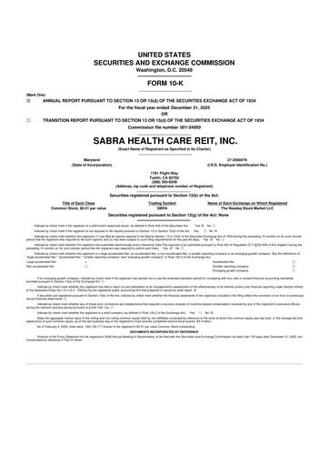 Thumbnail Sabra Health Care REIT 10-K Annual Report 2025