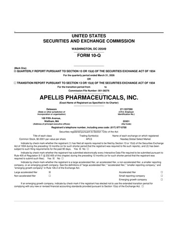 Thumbnail Apellis Pharmaceuticals 10-Q Quarterly Report FY 