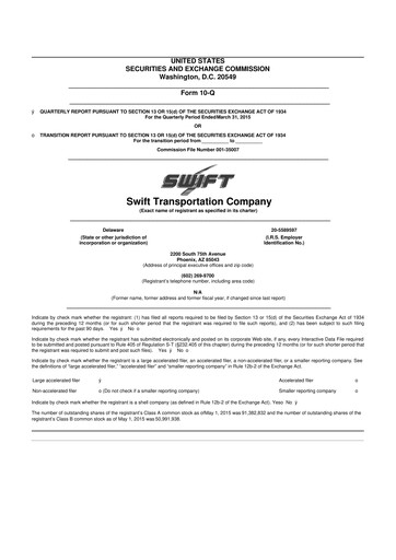 Thumbnail Knight-Swift Transportation
 10-Q Quarterly Report FY2015 
