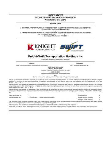 Thumbnail Knight-Swift Transportation
 10-Q Quarterly Report FY2018 