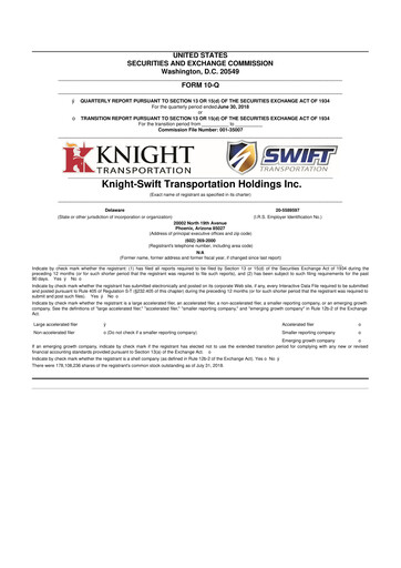 Thumbnail Knight-Swift Transportation
 10-Q Quarterly Report FY2018 