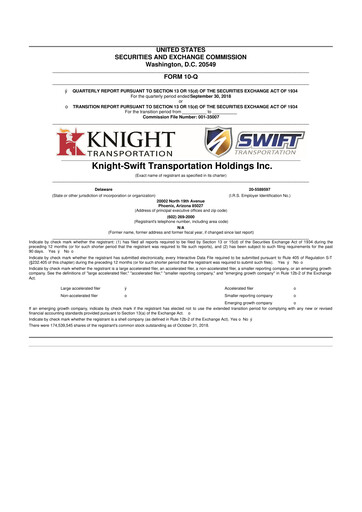 Thumbnail Knight-Swift Transportation
 10-Q Quarterly Report FY2018 
