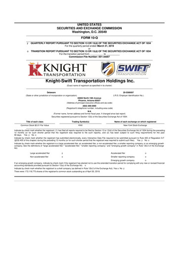 Thumbnail Knight-Swift Transportation
 10-Q Quarterly Report FY2019 