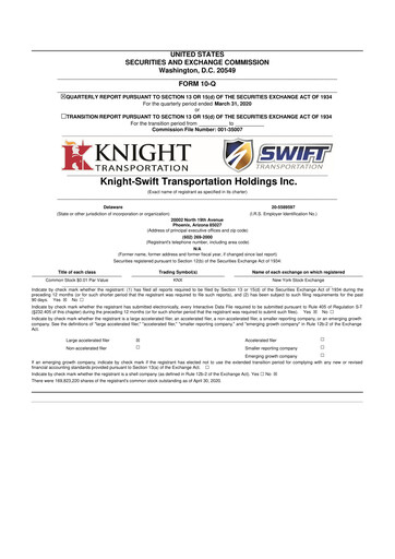 Thumbnail Knight-Swift Transportation
 10-Q Quarterly Report FY2020 