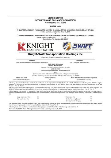 Thumbnail Knight-Swift Transportation
 10-Q Quarterly Report FY2020 