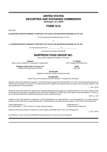 Thumbnail Barfresh Food Group 10-Q Quarterly Report FY2014 