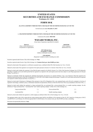 Miniature Prairie Operating 10-K Rapport annuel 2013