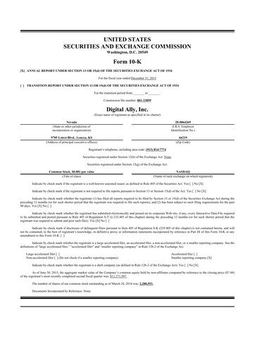 Thumbnail Digital Ally 10-K Annual Report 2013