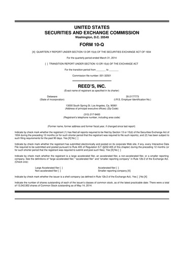 Thumbnail Reed's, Inc. 10-Q Quarterly Report FY2014 