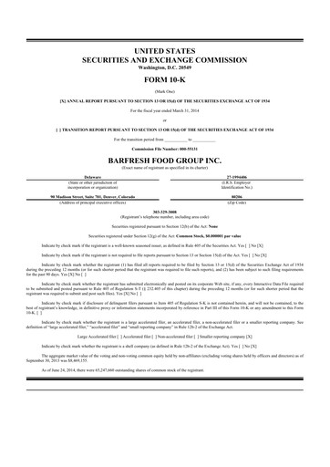 Thumbnail Barfresh Food Group 10-K Annual Report 2014