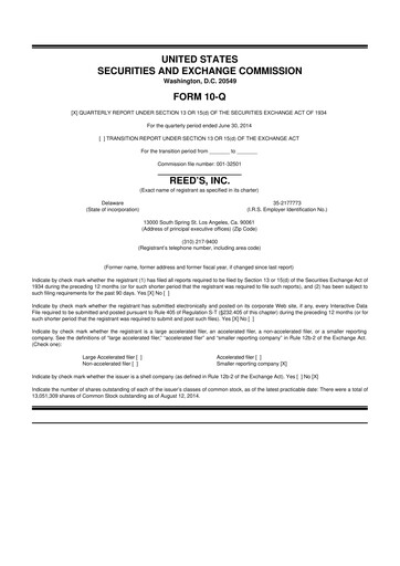 Thumbnail Reed's, Inc. 10-Q Quarterly Report FY2014 