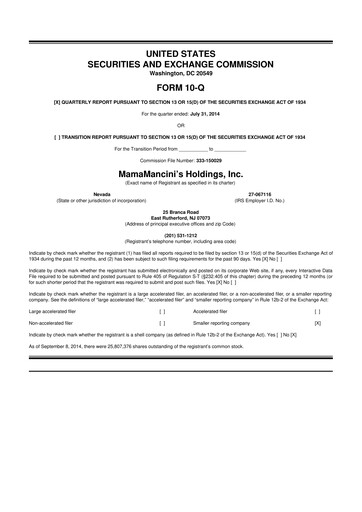 Thumbnail Mama's Creations 10-Q Quarterly Report FY2015 