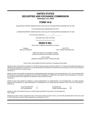 Thumbnail Reed's, Inc. 10-Q Quarterly Report FY2014 