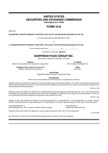 Thumbnail Barfresh Food Group 10-Q Quarterly Report FY2015 