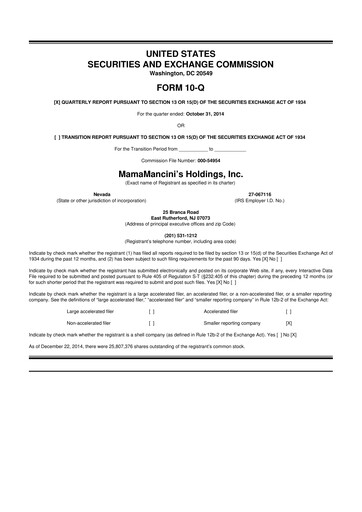 Thumbnail Mama's Creations 10-Q Quarterly Report FY2015 