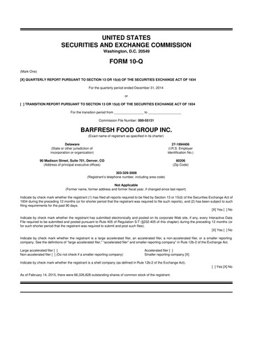 Thumbnail Barfresh Food Group 10-Q Quarterly Report FY2015 