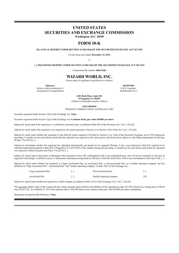 Miniature Prairie Operating 10-K Rapport annuel 2014