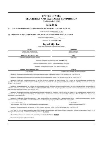 Thumbnail Digital Ally 10-K Annual Report 2014