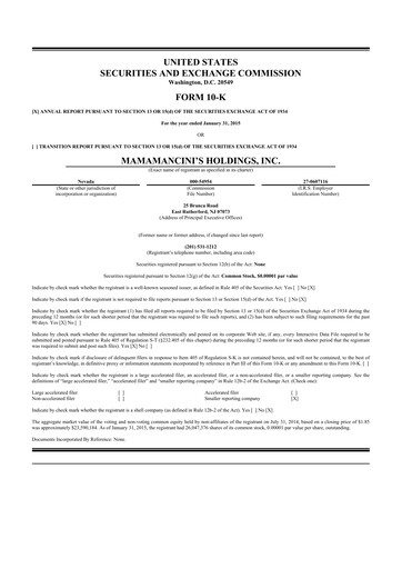 Thumbnail Mama's Creations 10-K Annual Report 2015