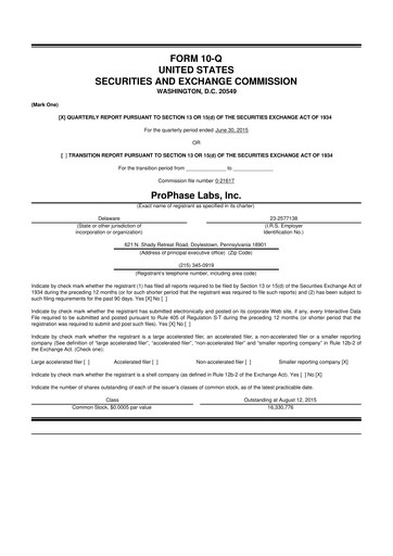 Vorschaubild ProPhase Labs 10-Q Quartalsbericht 2015 