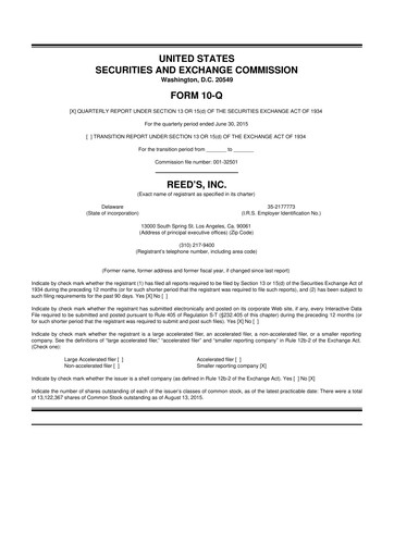 Thumbnail Reed's, Inc. 10-Q Quarterly Report FY2015 