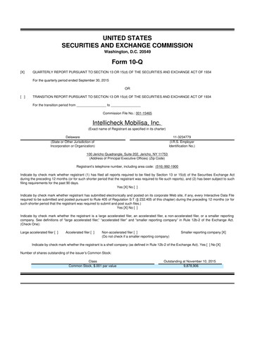 Miniature Intellicheck 10-Q Rapport trimestriel 2015 