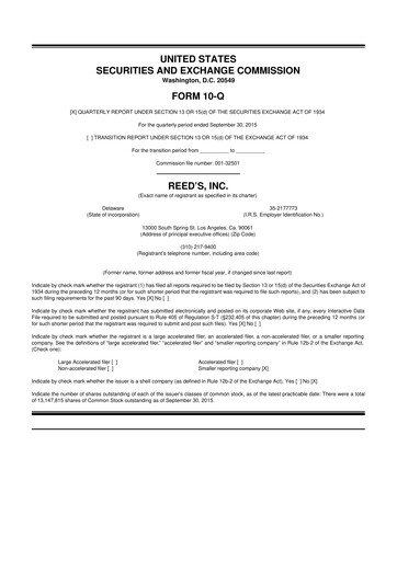 Thumbnail Reed's, Inc. 10-Q Quarterly Report FY2015 