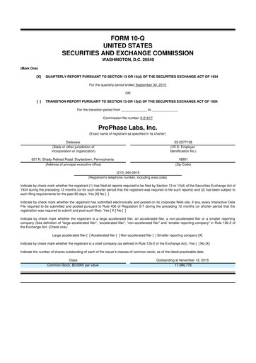 Vorschaubild ProPhase Labs 10-Q Quartalsbericht 2015 