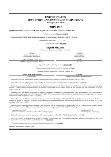 Thumbnail Digital Ally 10-K Annual Report 2015