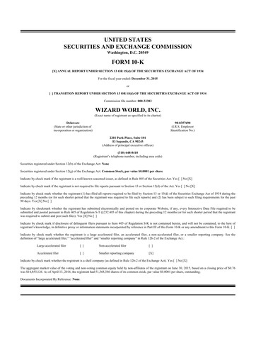 Miniature Prairie Operating 10-K Rapport annuel 2015